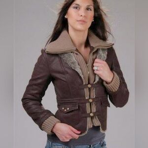 MontanaCo Clothing Size S Removable Sweater Collar Fur Lined Faux Leather Jacket